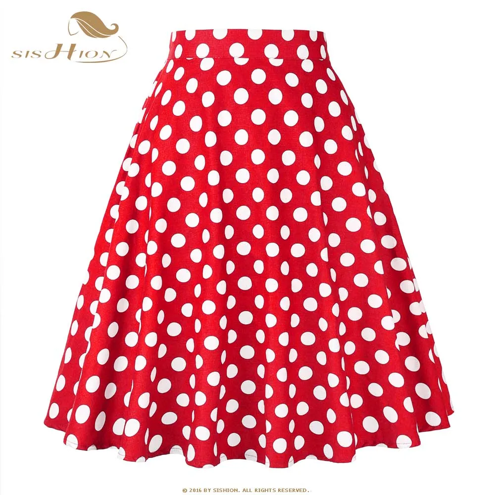 

SISHION Cotton Polka Dot Summer Skirt 2022 High Waist Women Cotton Red with White Dots Swing Retro Vintage Midi Skirts VD0020