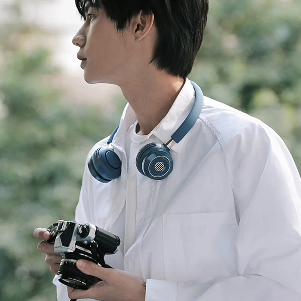 Mini Neckband Fan Portable USB Rechargeable Headphone Design Fan 360 Degree Rotation Mute Hand Free Neck Cooler for Home Outdoor