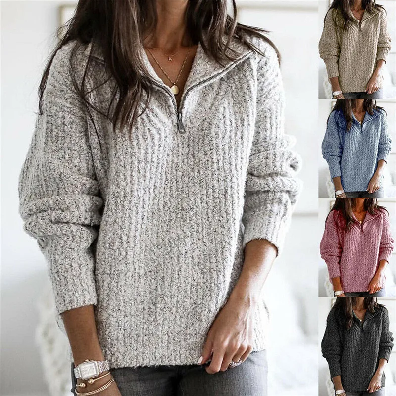 Womens Knitted Sweater Pullover Ladies Baggy V Neck Zipper Casual Streetwear Solid Color Vintage Jumper Tops
Womens Knitted Sweater Pullover Ladies Baggy V Neck Zipper Casual Streetwear Solid Color Vintage Jumper Tops