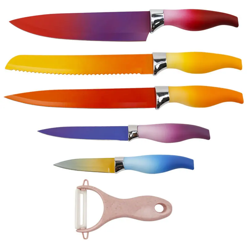 

Набор ножей градиентного цвета из экологически чистой нержавеющей стали для домашней кухни шеф-повара для резки фруктов и нарезки хлеба
