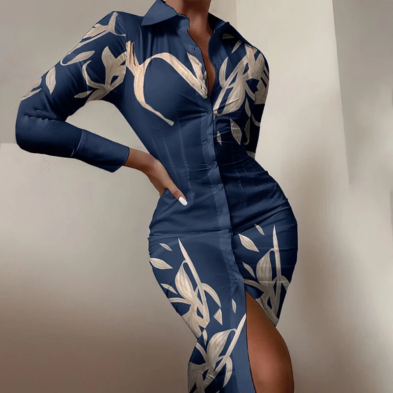 2021 Floral Print Button Design Skinny Shirt Dress Elegant Asymmetrical Long Sleeve Midi Bodycon Dress Party Sexy Corset Robes
2021 Floral Print Button Design Skinny Shirt Dress Elegant Asymmetrical Long Sleeve Midi Bodycon Dress Party Sexy Corset Robes