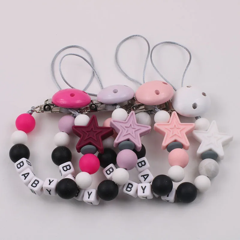 Personalized Name Five Star Silicone Pacifier Clips Holder Chain BPA Free DIY Anti-drop Dummy Clip Baby Accessories
Personalized Name Five Star Silicone Pacifier Clips Holder Chain BPA Free DIY Anti-drop Dummy Clip Baby Accessories