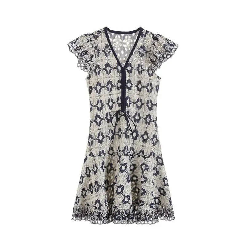 French elegant banquet flying Sleeve Ruffle slim skirt sexy lace heavy industry embroidery hollow out dress
French elegant banquet flying Sleeve Ruffle slim skirt sexy lace heavy industry embroidery hollow out dress