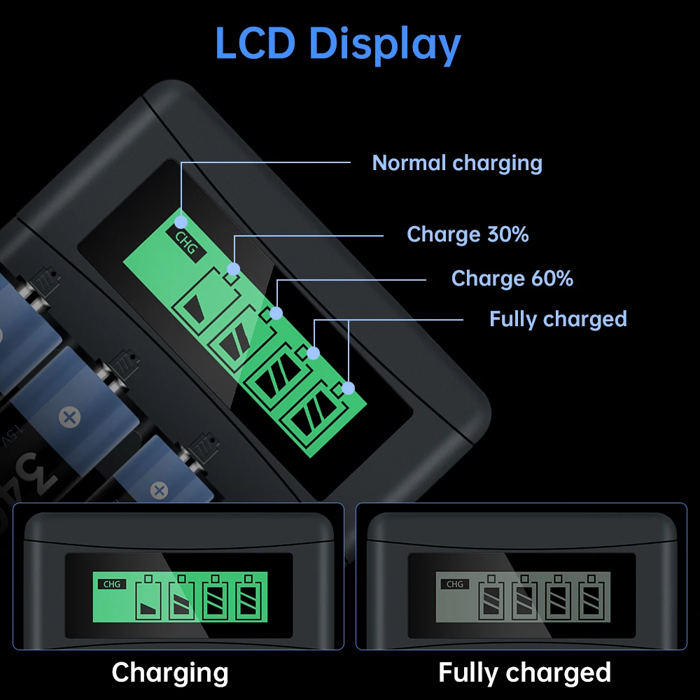 1.5v AA Battery Charger with LCD Display Smart for Lithium Li-ion Rechargeable AAA | Электроника