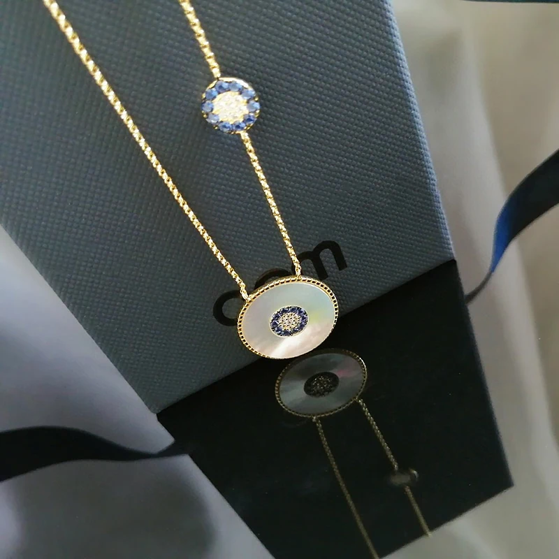Devil's eye shell women's Necklace 925 Sterling Silver micro inlaid with zircon, exquisite personality and high fashion