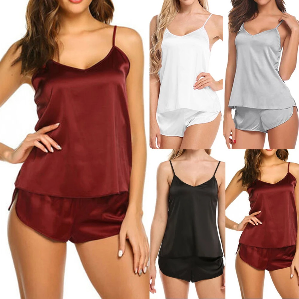 2 Pcs/set Women Pajamas Satin Sleepwear Pyjamas Female Nightwear Camisoles Sleeveless Tops Pants Pajamas Sets Ladies Lingerie
2 Pcs/set Women Pajamas Satin Sleepwear Pyjamas Female Nightwear Camisoles Sleeveless Tops Pants Pajamas Sets Ladies Lingerie