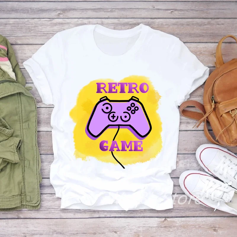 Women Game Console Print T-Shirt Vintage Short Sleeve Lady Tee Fashion Cartoon Summer Graphic Top Female White Tshirts Clothes
Women Game Console Print T-Shirt Vintage Short Sleeve Lady Tee Fashion Cartoon Summer Graphic Top Female White Tshirts Clothes