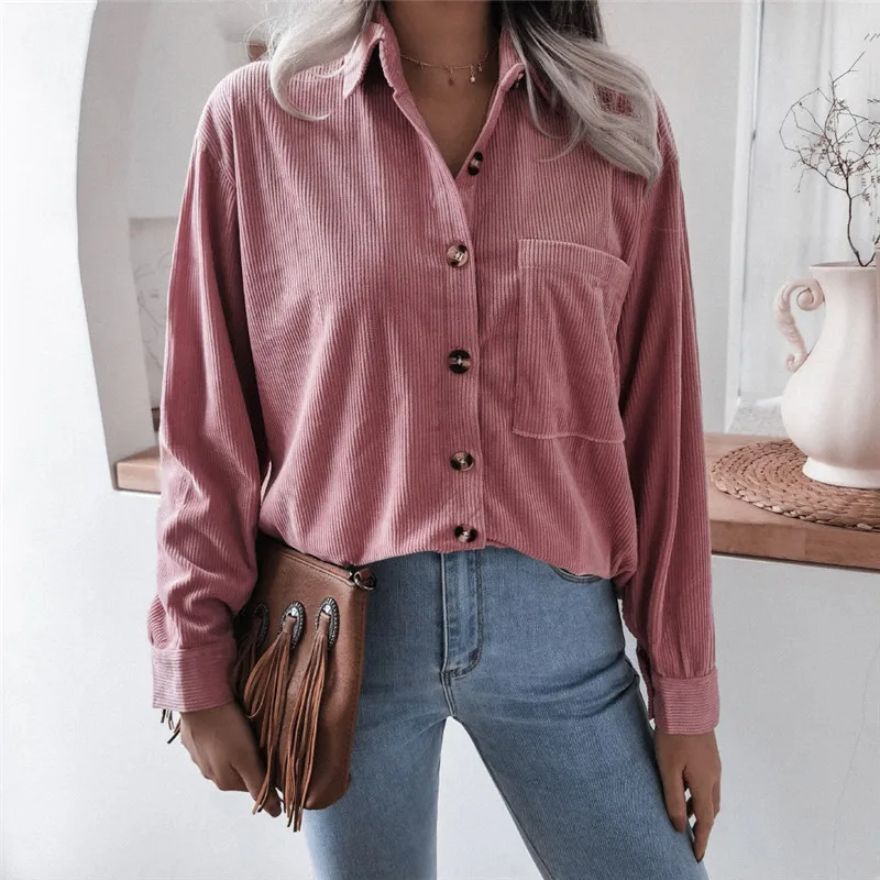 Vintage Corduroy Pink Pocket Button Shirts Women Autumn Winter Casual Solid Long Sleeve Tops Streetwear Y2K Clothes Loose Blouse
Vintage Corduroy Pink Pocket Button Shirts Women Autumn Winter Casual Solid Long Sleeve Tops Streetwear Y2K Clothes Loose Blouse