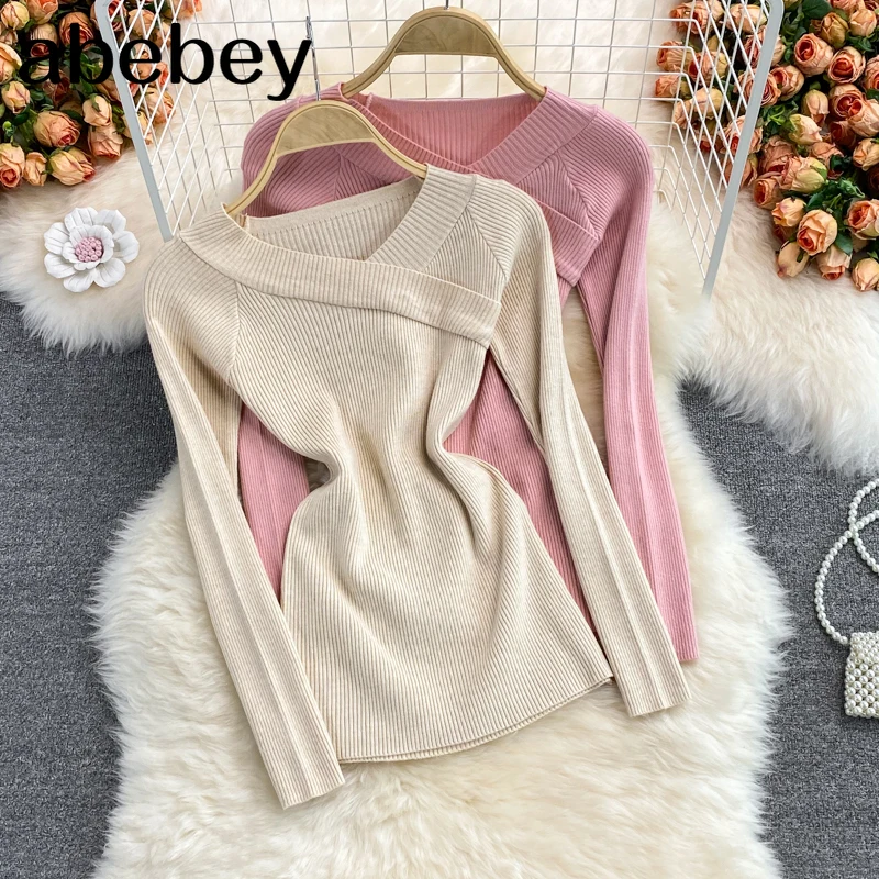 Женские трикотажные пуловеры в Корейском стиле, Однотонные эластичные облегающие вязаные топы с длинным рукавом и V-образным вырезом, модны...
Женские трикотажные пуловеры в Корейском стиле, Однотонные эластичные облегающие вязаные топы с длинным рукавом и V-образным вырезом, модны...