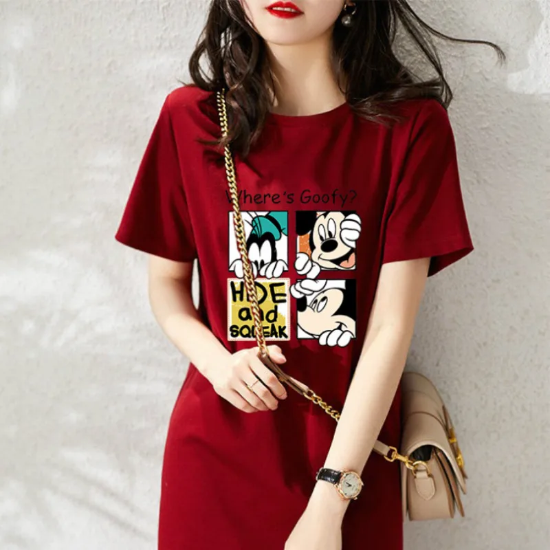 Mickey Cartoon Dress Ladies Summer Short-Sleeved Dresses Minnie T-Shirt Robes Red Print Midi Skirt Vestidos Casual Outfits 2021
Mickey Cartoon Dress Ladies Summer Short-Sleeved Dresses Minnie T-Shirt Robes Red Print Midi Skirt Vestidos Casual Outfits 2021