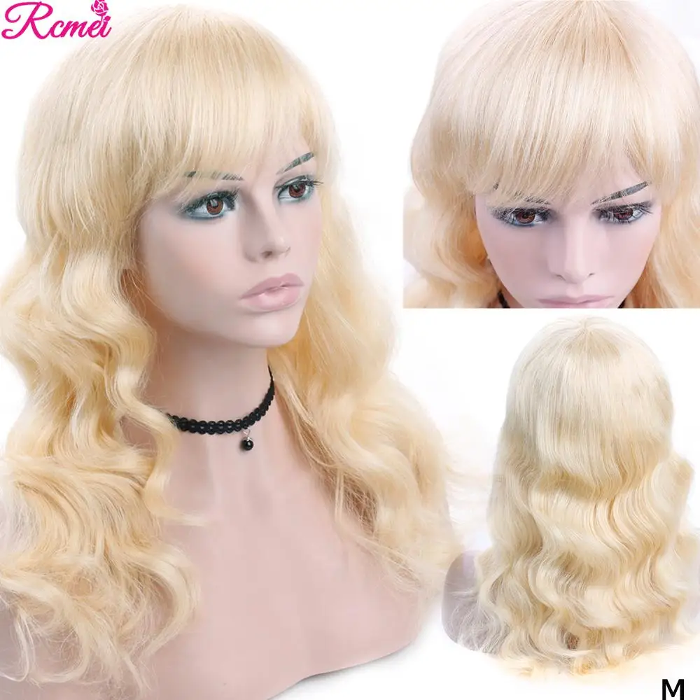 

Rcmei 613 Honey Blonde Human Hair Wigs With Bangs Brazilian Body Wave Remy Hair For Women Full Machine Made Wig With Bang 26'
