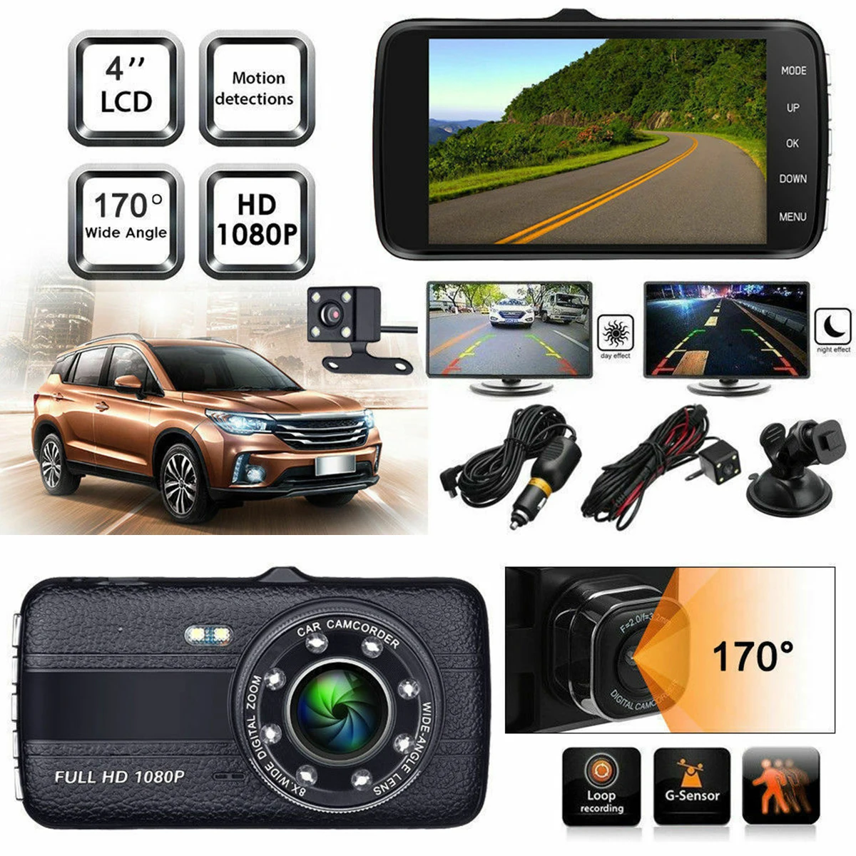 4" Dual Lens 1080P HD Car Dashboard DVR Camera Video Recorder Dash Cam G-Sensor Audio Recorder Parking Monitor
4" Dual Lens 1080P HD Car Dashboard DVR Camera Video Recorder Dash Cam G-Sensor Audio Recorder Parking Monitor