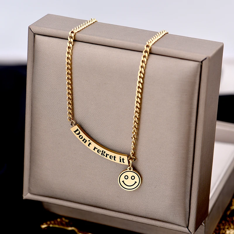 316L stainless steel fadeless smiling face collarbone East Gate new fashion smile do not regret the alphabet necklace chain 
316L stainless steel fadeless smiling face collarbone East Gate new fashion smile do not regret the alphabet necklace chain