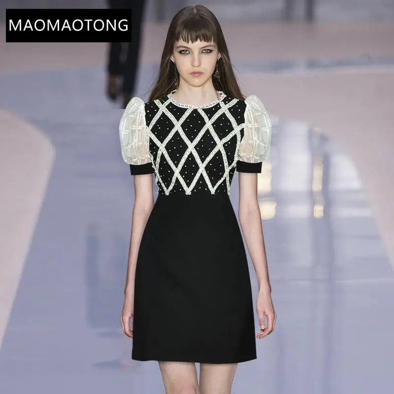 Summer Fashion Runway Black Mini Dress Women's Splicing Puff Sleeve Beading High Waist Short Party Dress Vestidos
Summer Fashion Runway Black Mini Dress Women's Splicing Puff Sleeve Beading High Waist Short Party Dress Vestidos