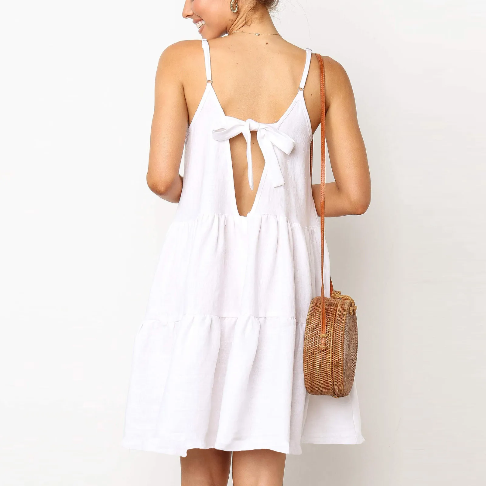 Summer Women's Sexy Dress Fashion O-Neck Sleeveless Bandage Ruffle Loose Casual Dress Ladies Solid Color Mini Dress Vestidos
Summer Women's Sexy Dress Fashion O-Neck Sleeveless Bandage Ruffle Loose Casual Dress Ladies Solid Color Mini Dress Vestidos