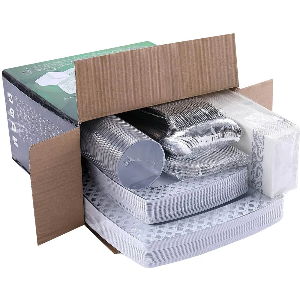 85PCS Silver/Gold Disposable Tableware Set Can Accommodate 10 People Square Bronzing Plate Tableware Party Tableware Decoration
85PCS Silver/Gold Disposable Tableware Set Can Accommodate 10 People Square Bronzing Plate Tableware Party Tableware Decoration