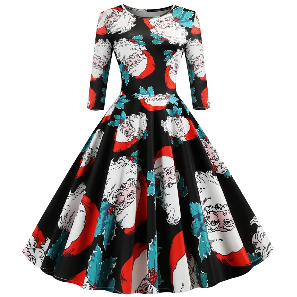 Christmas Cat Print Dress Female Mid-Sleeve Elegant Retro Stitching Round Neck Mid-Waist Winter Big Swing Dress
Christmas Cat Print Dress Female Mid-Sleeve Elegant Retro Stitching Round Neck Mid-Waist Winter Big Swing Dress