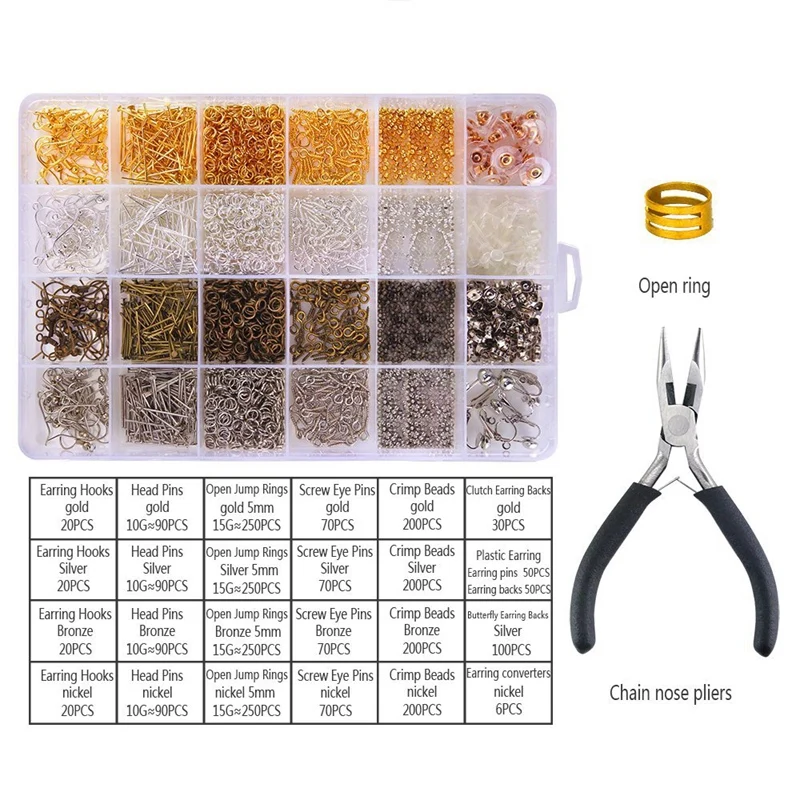 2758Pcs Earring Materials, DIY Jewelry Ear Hook Accessories, Handmade Ear Acupuncture Earplugs Manufacturing Tool Pliers
2758Pcs Earring Materials, DIY Jewelry Ear Hook Accessories, Handmade Ear Acupuncture Earplugs Manufacturing Tool Pliers