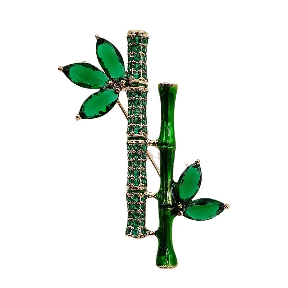 Chinese Traditional Style Exquisite Marquise Shaped Leaves Micro Pave and Green Enamel Bamboo Brooch Pin for Formal Suit Dress
Chinese Traditional Style Exquisite Marquise Shaped Leaves Micro Pave and Green Enamel Bamboo Brooch Pin for Formal Suit Dress