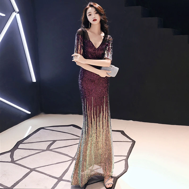 New Deep V-Neck Evening Dress Half Sleeves Sqeuins Ankle-Length Luxurious Pleat Mermaid Plus size Women Formal Party Gown C368
New Deep V-Neck Evening Dress Half Sleeves Sqeuins Ankle-Length Luxurious Pleat Mermaid Plus size Women Formal Party Gown C368