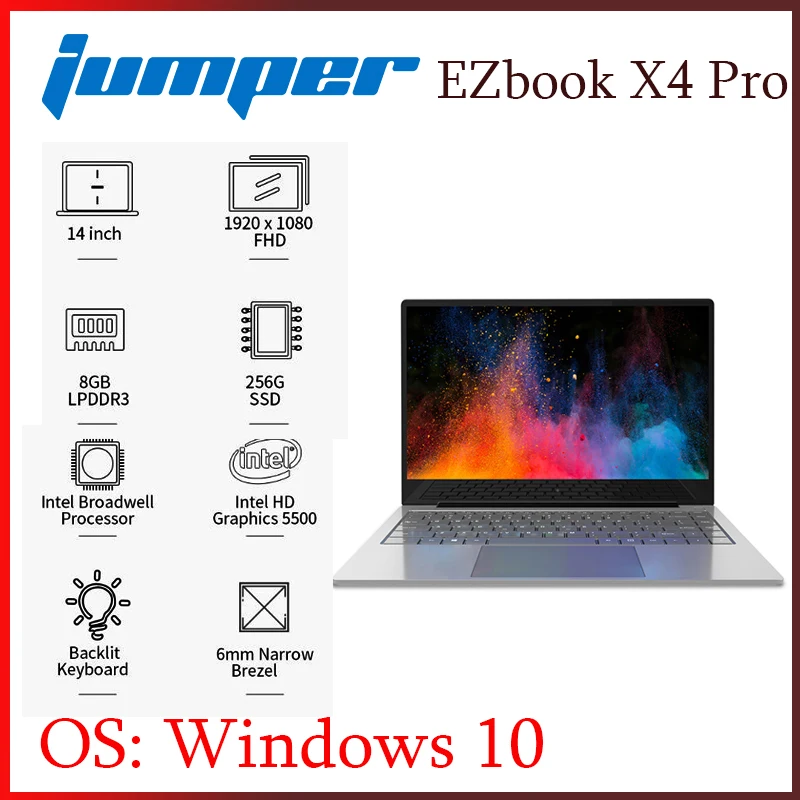 Jumper EZbook X4 Pro Laptop Dual Band Wifi Win 10 Ultraslim 14" FHD Display Intel Core i3-5005U 8GB 256GB SSD Notebook | Компьютеры и