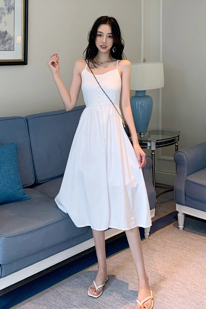 COIGARSAM French Style Women dress Vintage Spaghetti Strap Dresses White Black 36988 
COIGARSAM French Style Women dress Vintage Spaghetti Strap Dresses White Black 36988