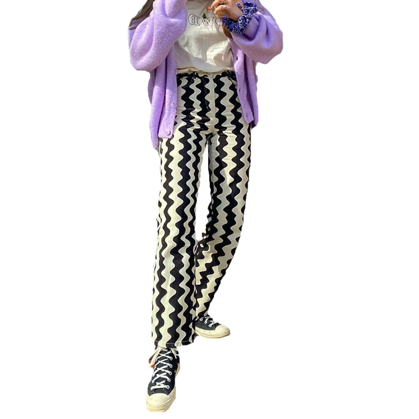 Ladies Personalized Straight-leg Pants, Summer Autumn Girls Creative Wave Printing Slim Long Trousers for Shopping Dating 
Ladies Personalized Straight-leg Pants, Summer Autumn Girls Creative Wave Printing Slim Long Trousers for Shopping Dating