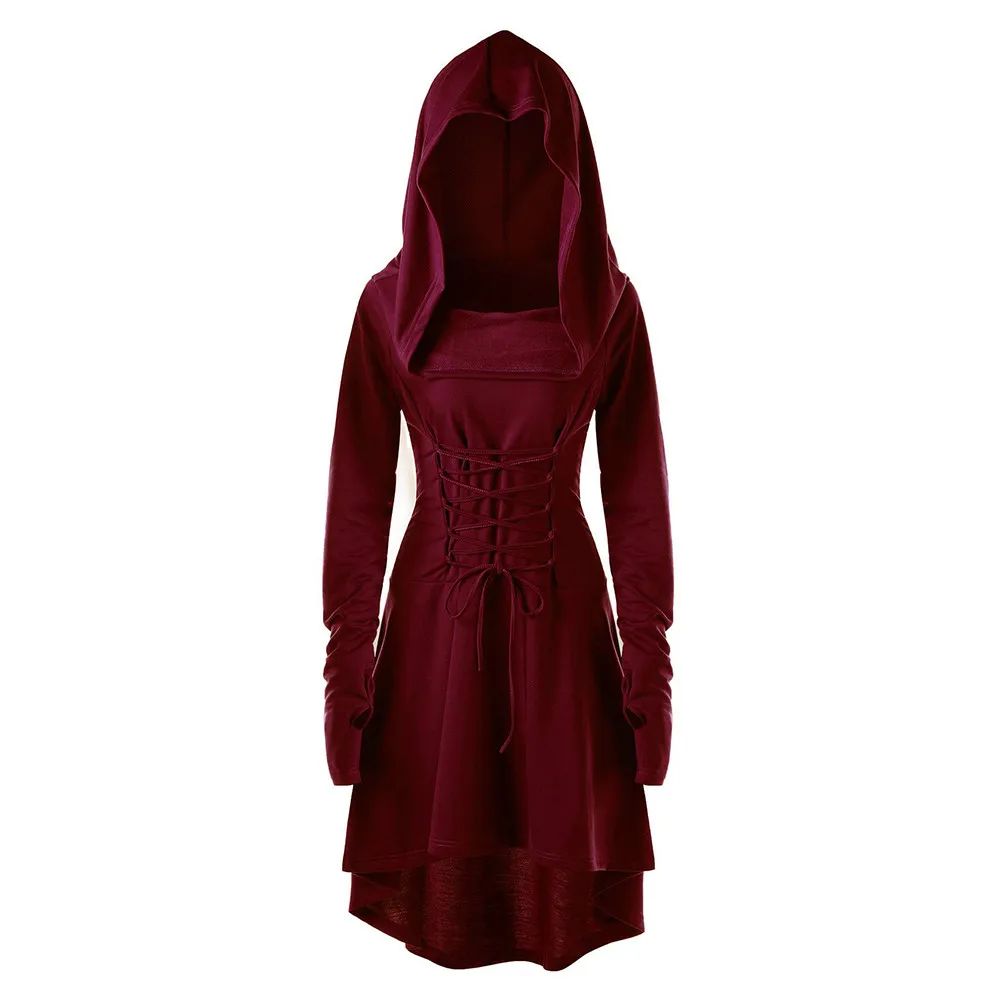 Solid Dresses For Women 2021 Costumes Lace Up Hooded Dress Vintage Pullover High Low Bandage Long Dress Cloak Платье Женское
Solid Dresses For Women 2021 Costumes Lace Up Hooded Dress Vintage Pullover High Low Bandage Long Dress Cloak Платье Женское