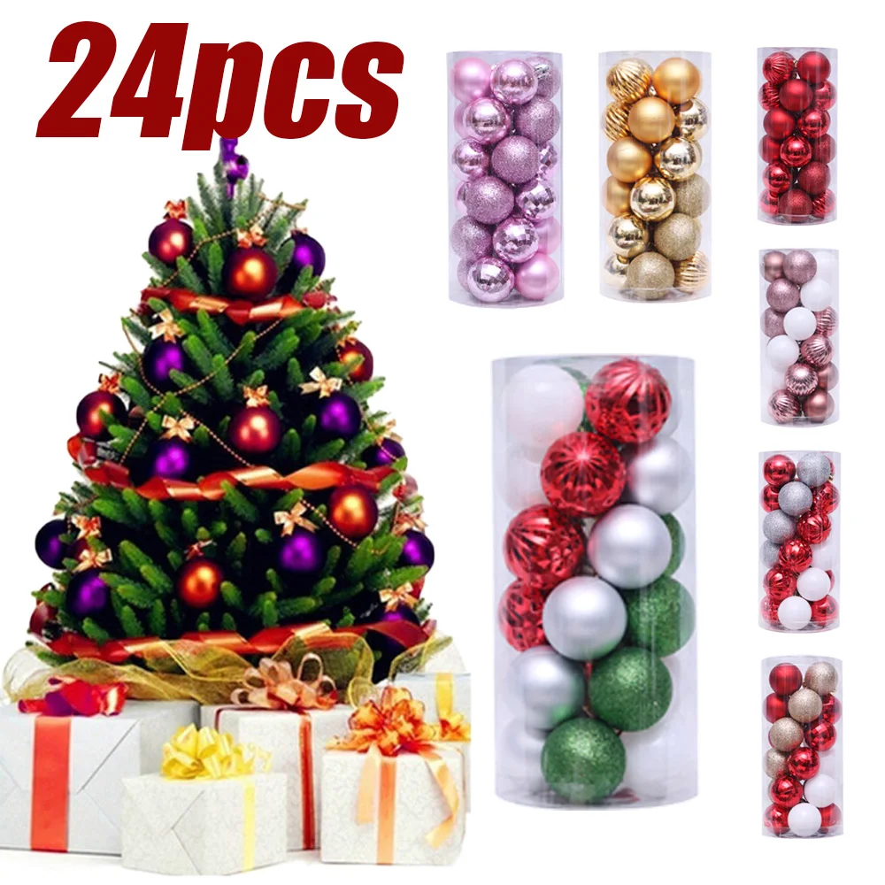 

24pcs Assorted Color Christmas Balls Christmas Tree Ornaments Balls Decorations Hanging Tree Pendants New Year 2021 Gift Noel