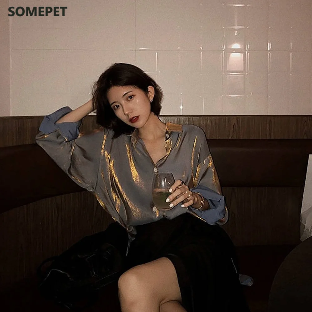 Autumn Women Glossy Blouses female Long Sleeve Loose Tops lady Solid Long Streetwear Clothes Shirt
Autumn Women Glossy Blouses female Long Sleeve Loose Tops lady Solid Long Streetwear Clothes Shirt