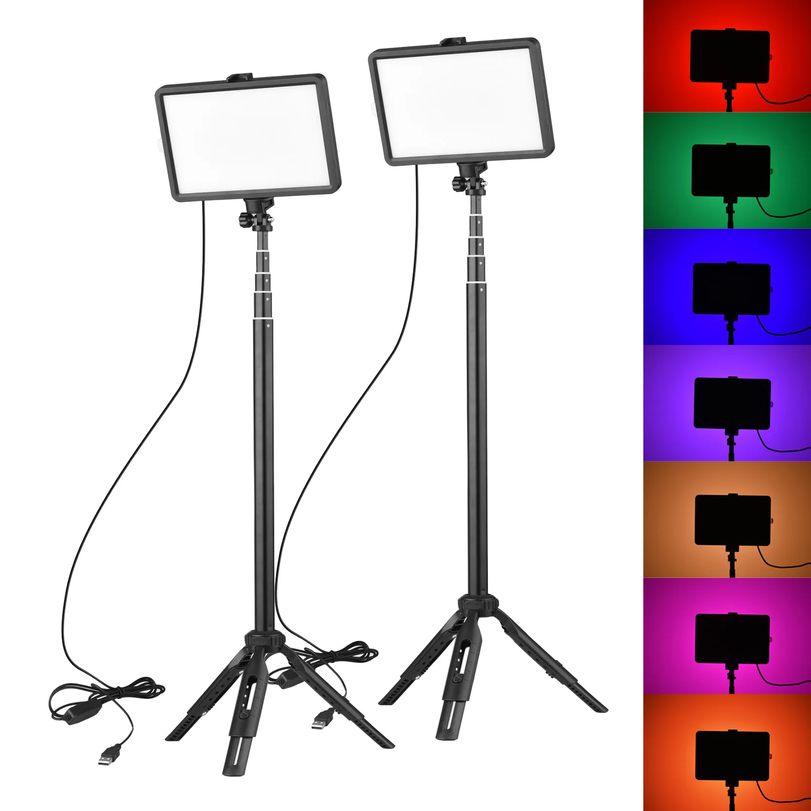 Набор светодиодных ламп RGB для видеосъемки, 2 * Светодиодные лампы, 7 цветов, Освещение 3200K-5600K для студии, питание от USB + 2 * штатива, потоковое о...
Набор светодиодных ламп RGB для видеосъемки, 2 * Светодиодные лампы, 7 цветов, Освещение 3200K-5600K для студии, питание от USB + 2 * штатива, потоковое о...