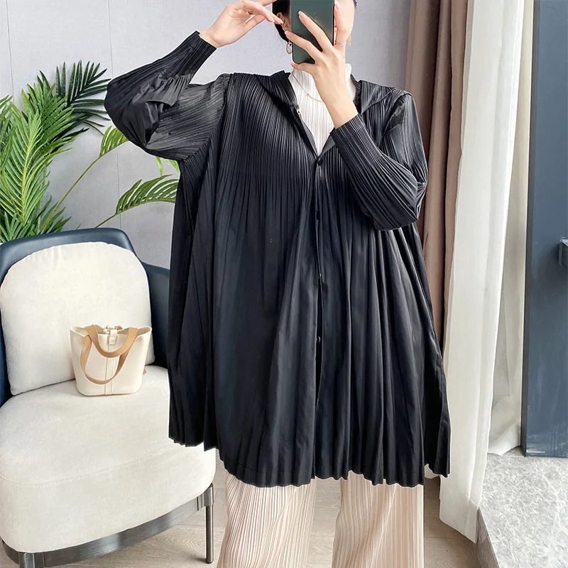 Coat Women Plus Size Clothing Spring Autumn Hooded Long Sleeved Solid Color Loose Stretch Miyake Pleated Tops For Women 45-75kg
Coat Women Plus Size Clothing Spring Autumn Hooded Long Sleeved Solid Color Loose Stretch Miyake Pleated Tops For Women 45-75kg