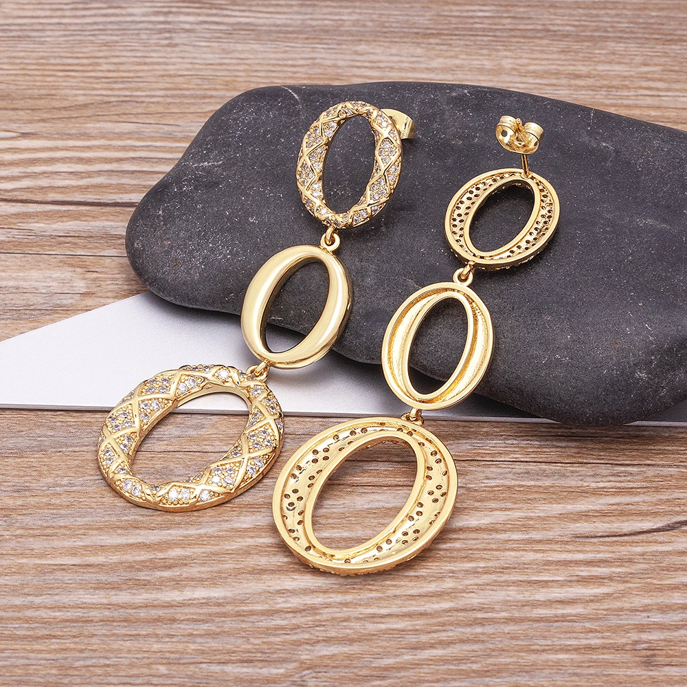 High Quality 3 Ovals Geometric Drop Earrings Wedding Party Jewelry Copper Zircon Dangle Earrings New Fashion Bridal Accessories
High Quality 3 Ovals Geometric Drop Earrings Wedding Party Jewelry Copper Zircon Dangle Earrings New Fashion Bridal Accessories