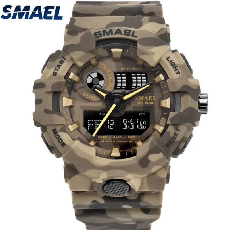 SMAEL 8001 м спортивные часы мужские камуфляжные военные кварцевые люксовый бренд