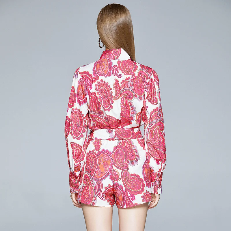 Floral Print Pink Two Piece Set Women Runway Retro Stand Neck Lantern Sleeve Autumn Blouse + Belt Shorts Set Vintage Suits B533
Floral Print Pink Two Piece Set Women Runway Retro Stand Neck Lantern Sleeve Autumn Blouse + Belt Shorts Set Vintage Suits B533