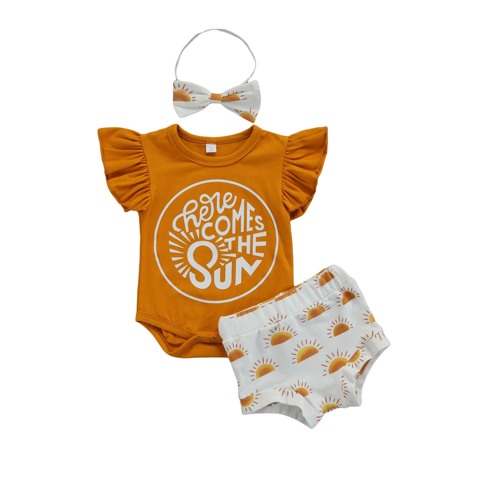 OPPERIAYA Toddler Flying Sleeve Letter Round Neck Bodysuit Bow Hairband Small Sun Print Shorts Casual Summer Clothing
OPPERIAYA Toddler Flying Sleeve Letter Round Neck Bodysuit Bow Hairband Small Sun Print Shorts Casual Summer Clothing