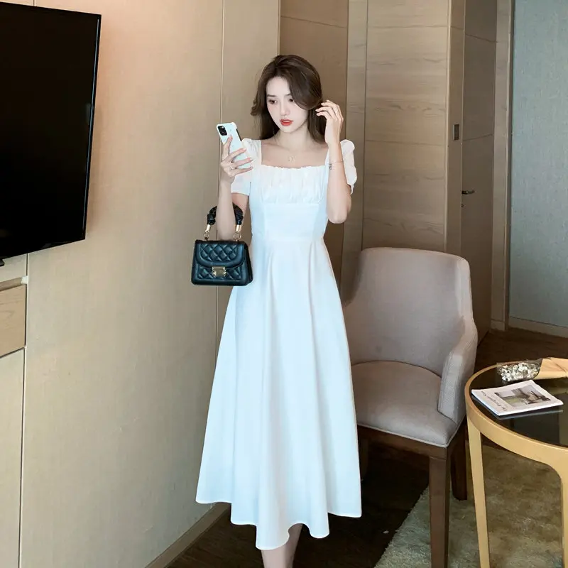French Style Vintage Dresses Women High Waist Puff Sleeve Solid Lady Vestidoes Fashion Simple Comfortable All-match Lady Dress
French Style Vintage Dresses Women High Waist Puff Sleeve Solid Lady Vestidoes Fashion Simple Comfortable All-match Lady Dress