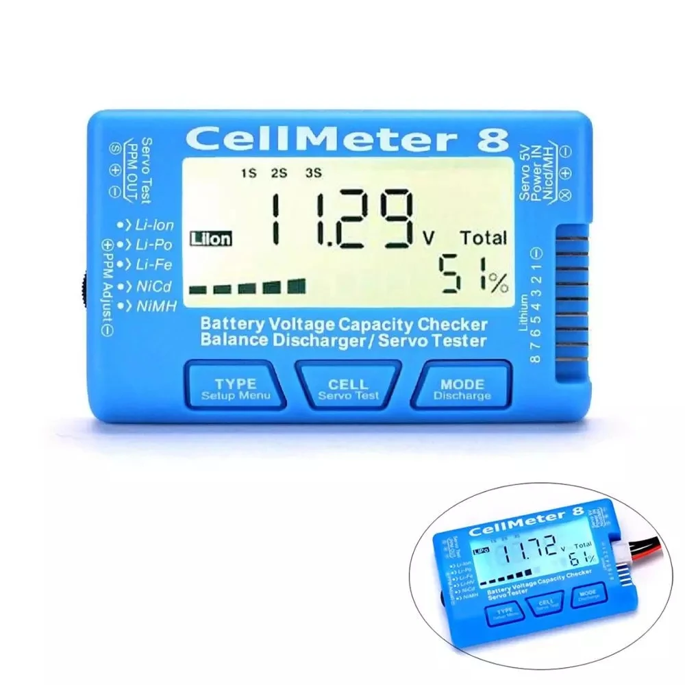 in stock Battery Capacity Checker CellMeter 8 1-8S battery capacity voltage tester meter LiPo li-lon NiMH meter 8 high quality
in stock Battery Capacity Checker CellMeter 8 1-8S battery capacity voltage tester meter LiPo li-lon NiMH meter 8 high quality