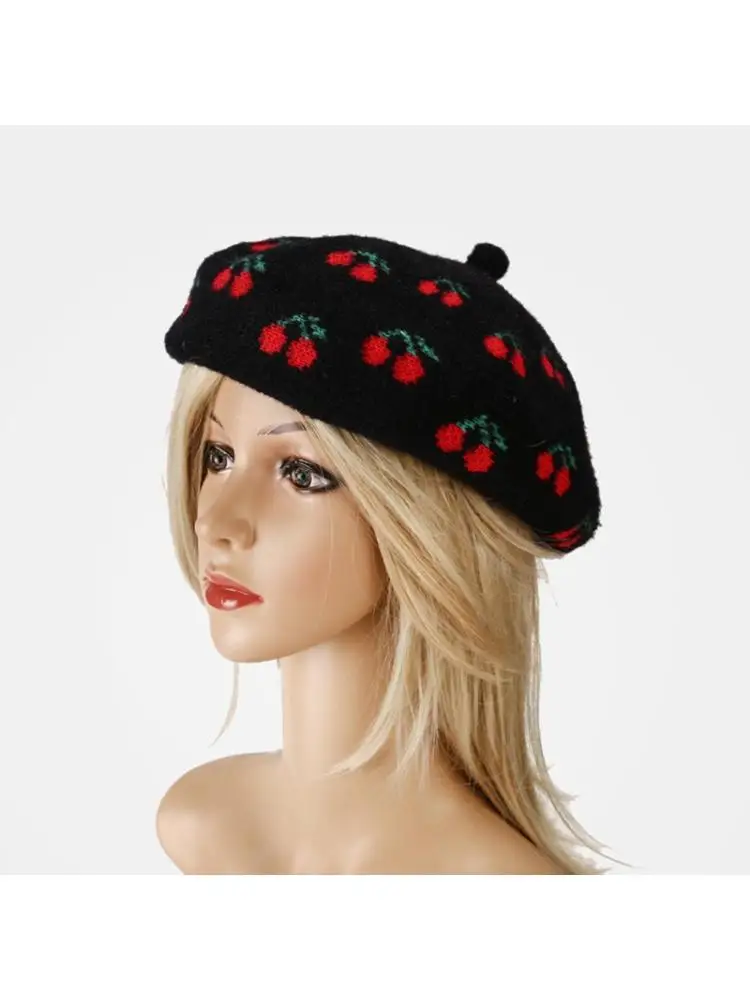 Women Cute Cherry Fruit Print Faux Wool Beret Cap Vintage Newsboy Painter Hat 
Women Cute Cherry Fruit Print Faux Wool Beret Cap Vintage Newsboy Painter Hat