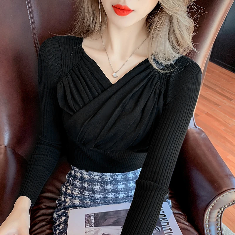 Blouse Women Winter 2021 New Office Lady Korea Style Knitting Long Sleeve Solid V-Neck Black Blusas Womens Tops And Blouses
Blouse Women Winter 2021 New Office Lady Korea Style Knitting Long Sleeve Solid V-Neck Black Blusas Womens Tops And Blouses