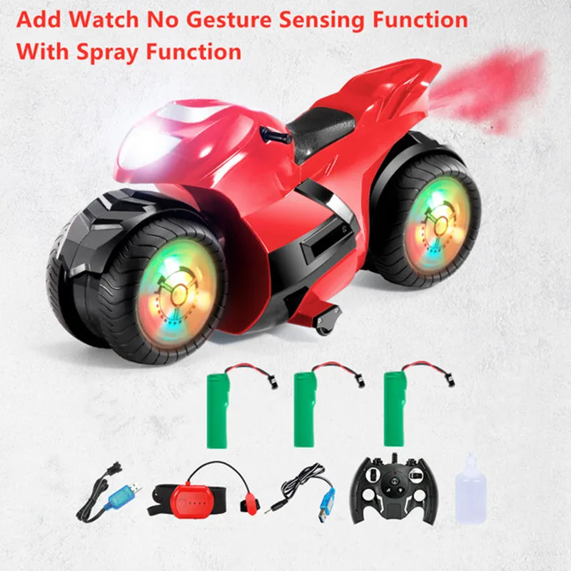 RC Stunt Motorcycle RC Dirft Car Watch & Remote Control 2-In-1 Motorbike Spray Function High Speed Colorful Lights Vehical Toys 
RC Stunt Motorcycle RC Dirft Car Watch & Remote Control 2-In-1 Motorbike Spray Function High Speed Colorful Lights Vehical Toys