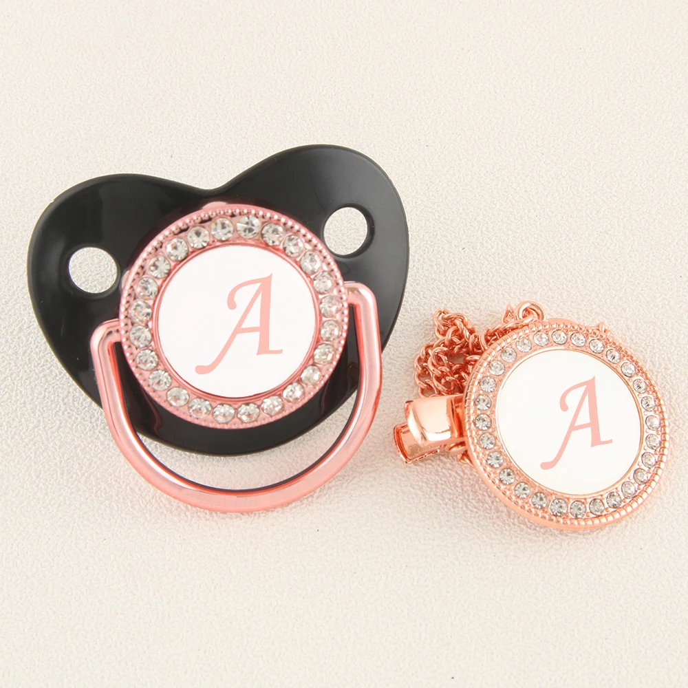 Bling 26 Name Initials Black Baby Pacifier With Chain Clips 0-12 Months Newborn Infant Nipple Silicone Soother For Shower Gift
Bling 26 Name Initials Black Baby Pacifier With Chain Clips 0-12 Months Newborn Infant Nipple Silicone Soother For Shower Gift