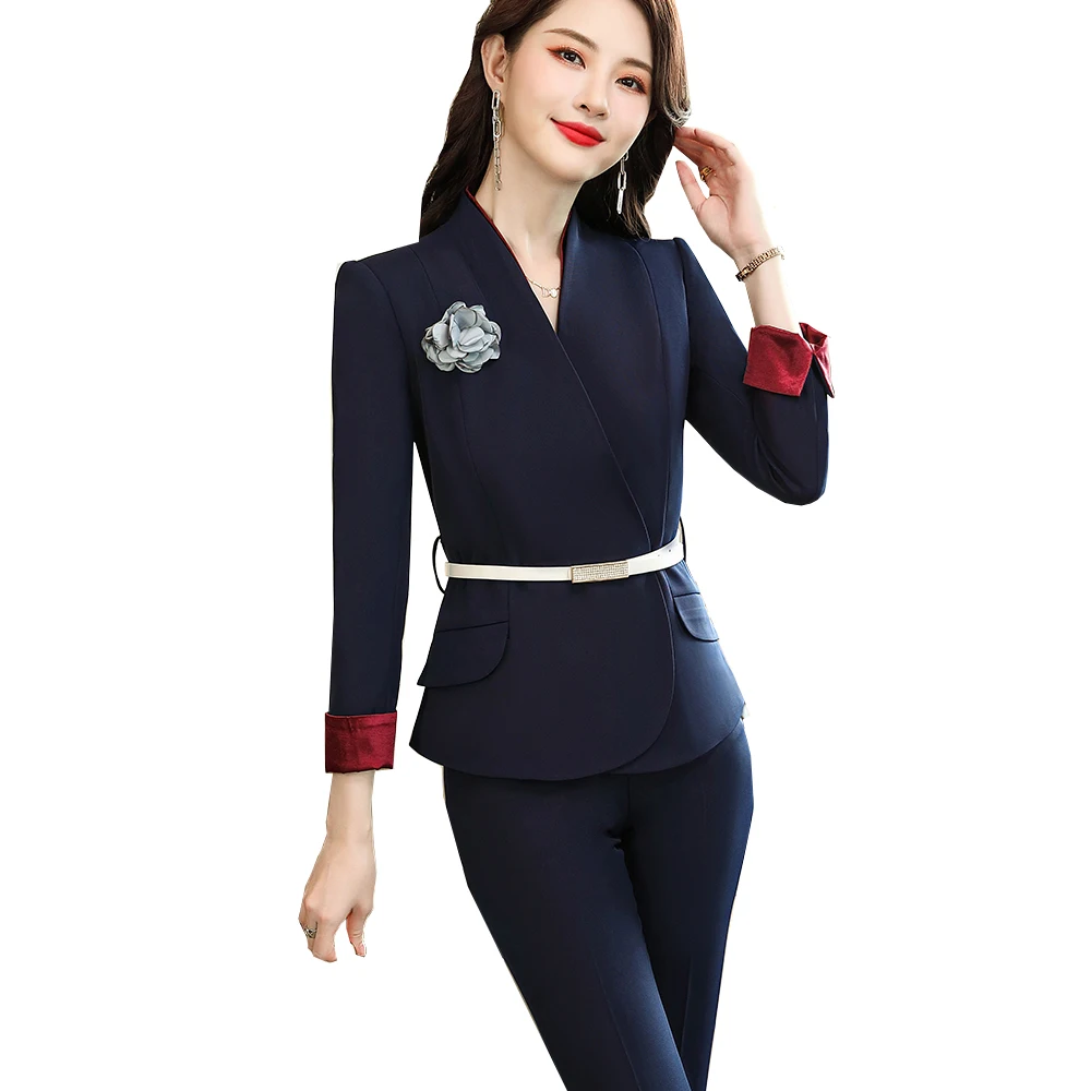Women Slim V-Neck Blue Black Solid Pant Suit For Office Ladies Business Work Female Formal Blazer Coat And Trouser 2 Piece Set
Women Slim V-Neck Blue Black Solid Pant Suit For Office Ladies Business Work Female Formal Blazer Coat And Trouser 2 Piece Set