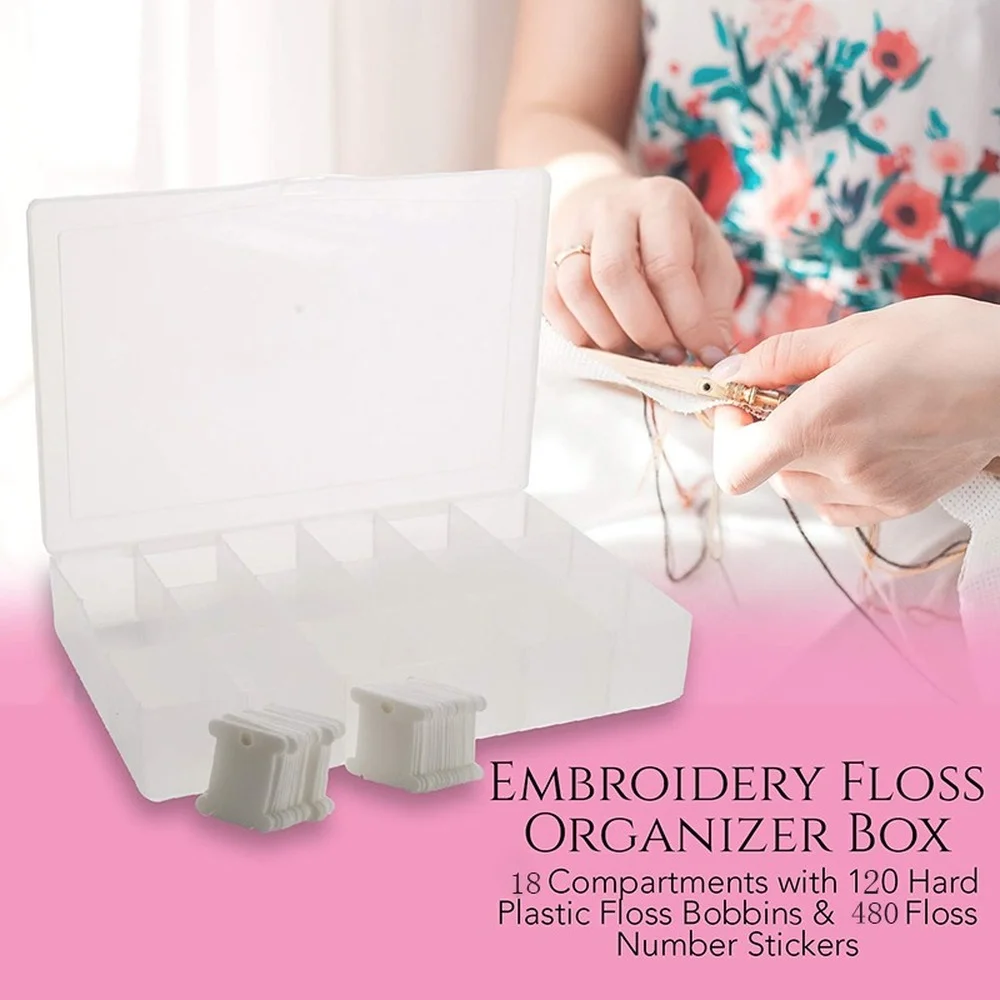 Embroidery Floss Organizer Box - 18 Compartments with 120 Hard Plastic Floss Bobbins and 480 Floss Number Stickers. (Full Set)
Embroidery Floss Organizer Box - 18 Compartments with 120 Hard Plastic Floss Bobbins and 480 Floss Number Stickers. (Full Set)