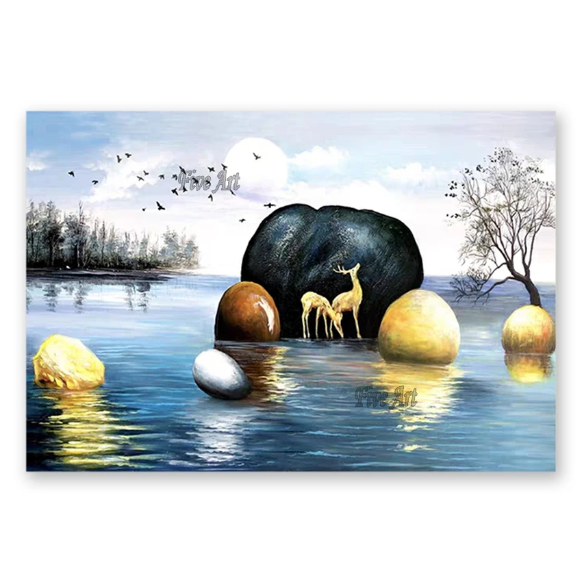 Outdoor Landscape Pure Handmade Lake Scenery Deer Oil Painting Wall Decor Picture Art Unframed High Quality Paintings Wall Art
Outdoor Landscape Pure Handmade Lake Scenery Deer Oil Painting Wall Decor Picture Art Unframed High Quality Paintings Wall Art