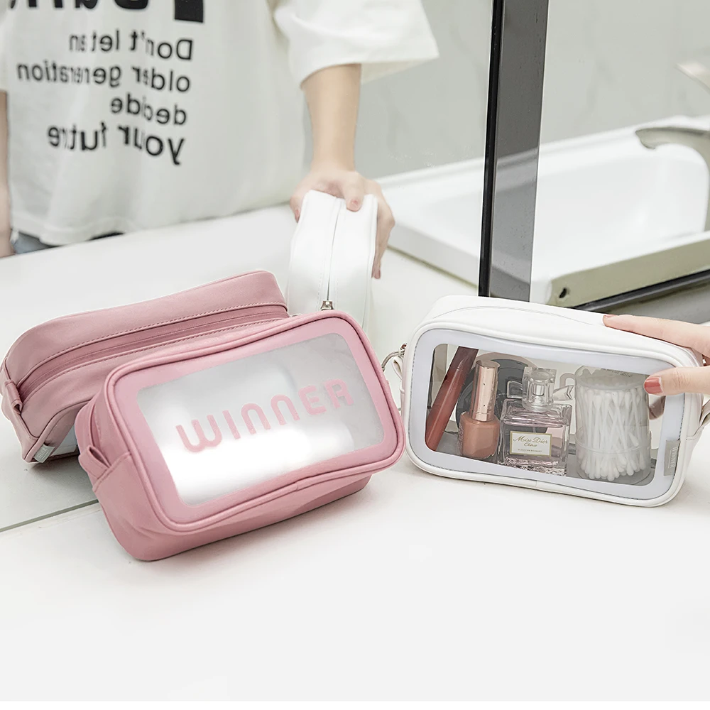 Pink Transparent Makeup Bag Travel Pu Clear Cosmetic Bag Travel Toiletries Storage Organizer
Pink Transparent Makeup Bag Travel Pu Clear Cosmetic Bag Travel Toiletries Storage Organizer