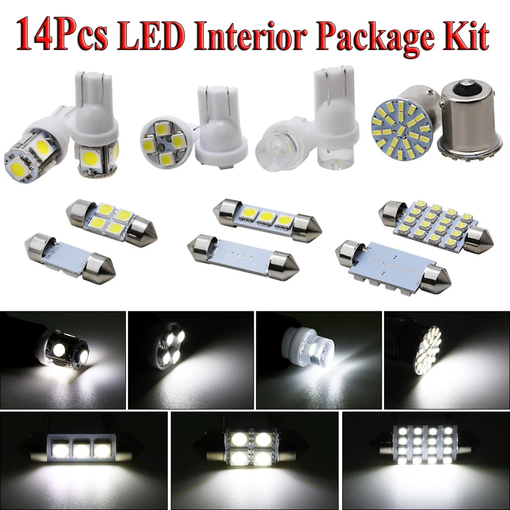 

14pcs/set White LED T10 1157 31mm 36mm 41mm Car Light Bulb Interior Dome Map Light Trunk License Plate Lamps Kit