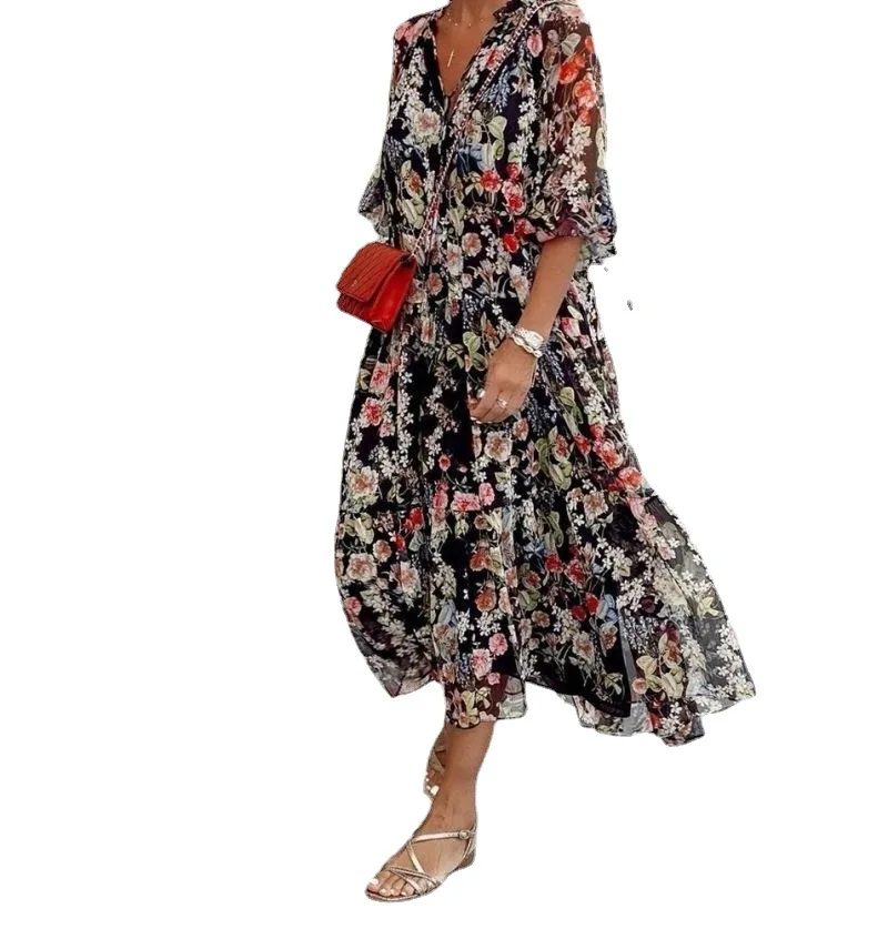 WEPBEL Printed Dress Summer Fashion Dress Women's Casual Lace-up Loose V-neck Short Sleeve Pleated Dress
WEPBEL Printed Dress Summer Fashion Dress Women's Casual Lace-up Loose V-neck Short Sleeve Pleated Dress