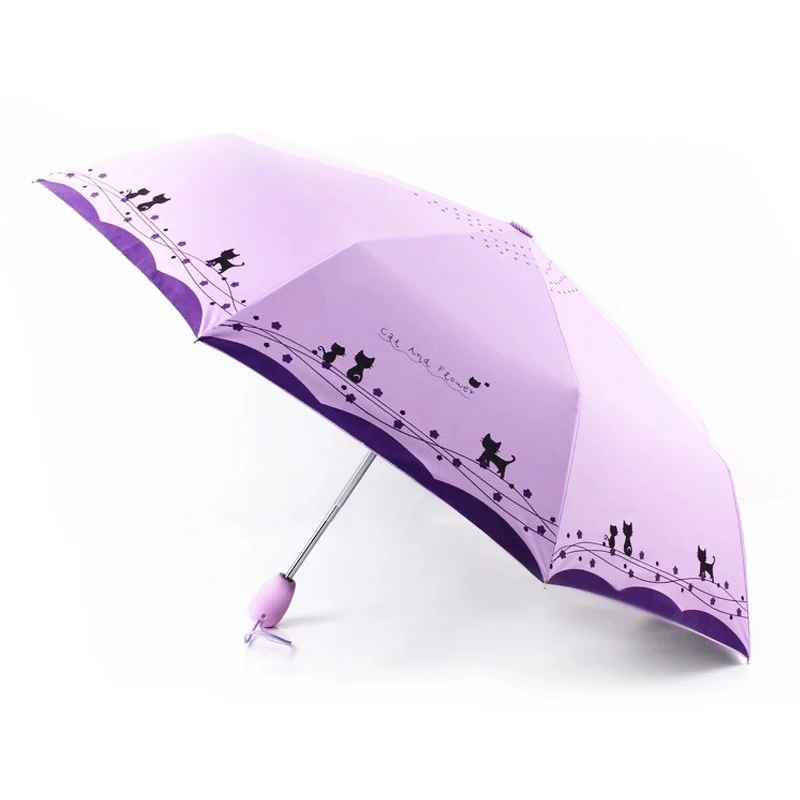 Оригинальный автоматический зонт от дождя и солнца с милым котом женский