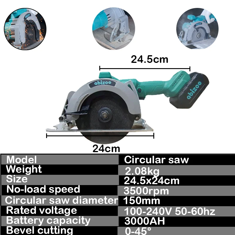 20V Circular Electric Saw 150mm Saw Blade Multi-Angle Cutting for Wood Circular Saw Woodworking Tools Wood Metal Tile Cutter
20V Circular Electric Saw 150mm Saw Blade Multi-Angle Cutting for Wood Circular Saw Woodworking Tools Wood Metal Tile Cutter